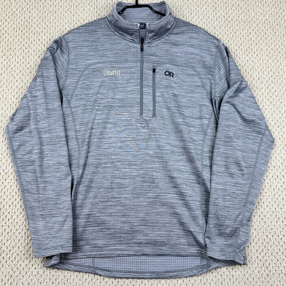 Outdoor Research 1/4 Zip Pullover Mens XL Gray Heather Tech Grid Fleece Hiking